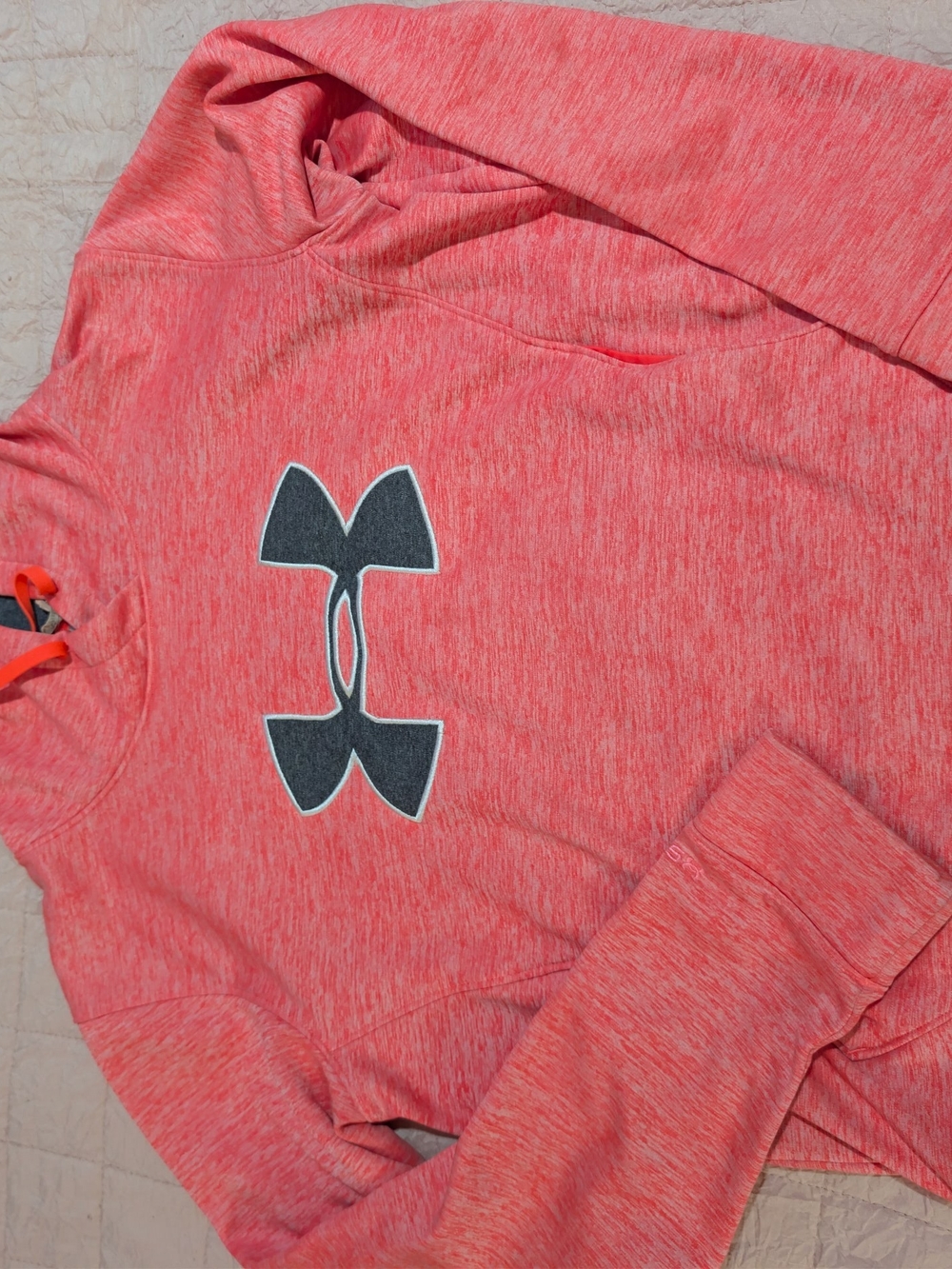 Under Armour Heather Coral Pink Pullover with Black Logo Accent